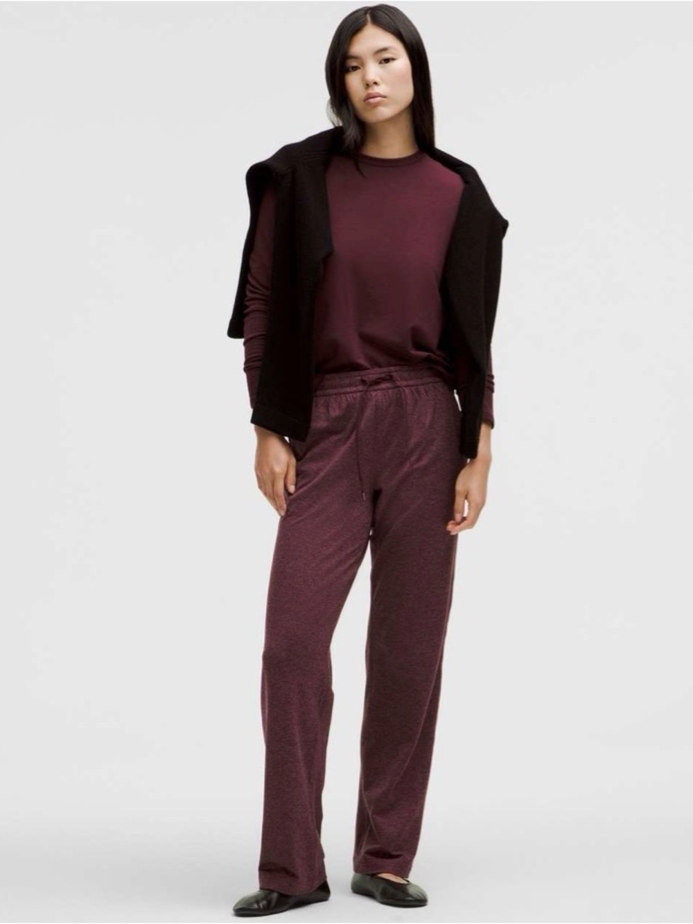 Lululemon Soft Jersey Mid-Rise Pant 
Heathered Garnet / Red Merlot